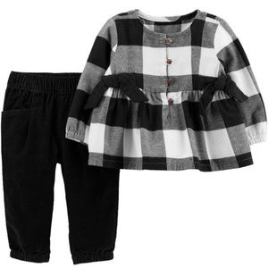 Carter's 2-Piece Black & White Plaid Top & Corduroy Pant Set